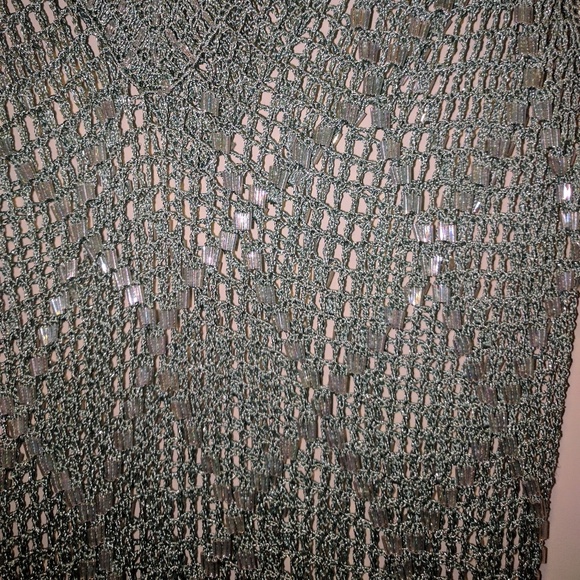 BEST OF YESTERDAY Seafoam HandKnit Crochet Beaded Swim Coverup Stretchy Top $125 - Picture 6 of 10